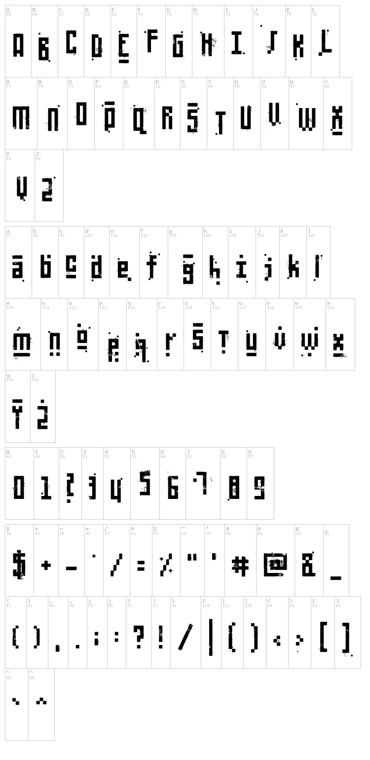 Pixelic War font map
